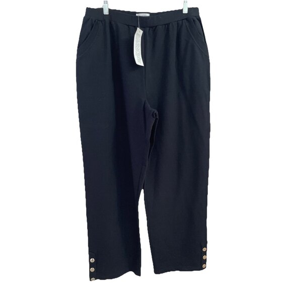Sport Savvy Women's French Terry Pant Size L Black Button Hem Pull On Cozy NWT - Picture 1 of 10